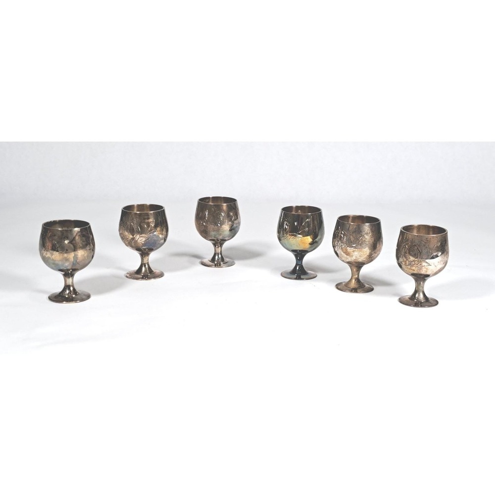 Vintage Etched Metal Goblets Set of 6 Indian Decorative Chalices